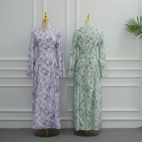 Robes pour femmes Loriya, imprimées, en pur coton, robe florale modeste avec manches évasées et ceinture au dos, abaya quotidienne pour femmes, robe musulmane