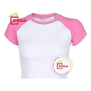 Summer Sublimation Blank <strong>Crop</strong> <strong>Top</strong> Tee Contrast Raglan Sleeve Sexy Slim Fit T Shirts Cute Girls Cropped T-Shirts for Teen Girls - Product Image 2