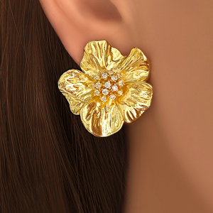 Pendientes de Mariposa y Flores de Diseño Mixto, de Latón con Baño de Oro de 18K, con Circonitas Cúbicas, Joyería de Moda al por Mayor para Mujer - Product Image 3