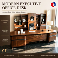 Table de bureau moderne pour entreprise avec plusieurs sections de rangement, bords superposés et personnalisation d'usine