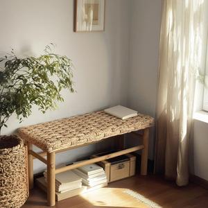 Solid Wood Rattan <b>Bench</b> Nordic Style <b>Entryway</b> Shoe Changing <b>Bench</b> Living Room Storage Seat - Product Image 1