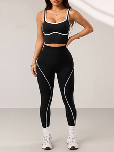Conjunto de Yoga a Rayas Sin Costuras al por Mayor para Mujer, Sujetador Deportivo con Hombros Descubiertos, Leggings de Cintura Alta con Efecto Push-Up, Ropa de Gimnasio y Fitness OEM ODM - Product Image 4