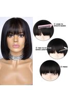Perruque Bob Courte Droite (10-14 pouces) avec Frange, Densité 200%, Cheveux Humains Brésiliens Remy, Entièrement Faite à la Machine, Dentelle Transparente
