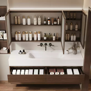 Modern Luxury MDF Solid Wood Bathroom Vanity Set Lacquer <b>Wall</b>-Mounted Cabinet Ceramic Basin <b>Mirror</b> Included Customizable - Product Image 5