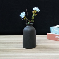 Vas Keramik Mulut Lebar Hasil Sandblasting Barang Dekoratif Modern Minimalis Buatan Tangan Diameter Besar Finishing Matte Bernuansa Zen Hitam Putih
