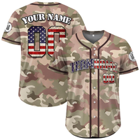 Maillot de baseball personnalisé POD avec broderie camouflage et motif drapeau américain vieilli, nom et numéro d'équipe personnalisés