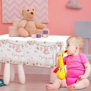 Pink Floral Baby Girl <b>Tablecloth</b> <b>Rectangle</b> Disposable Party Decor for Gender Reveal Birthday Celebration - Product Image 3