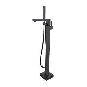 JX-2023 Hot Sale Brass Black Floor Shower Hot And Cold Standing Bathtub Shower Set
