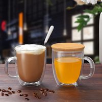 16oz grande de doble pared aislado de vidrio borosilicato Americano Lattes té leche taza Lavable a mano cerámica tazas de café tapa de Bambú