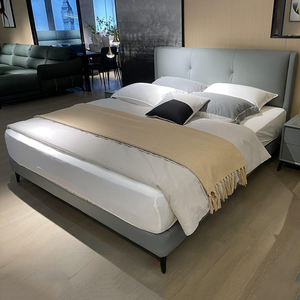 Doble italiano King Size Cama Elegante Terciopelo Azul Villa Cama de lujo Muebles de diseño - Product Image 1