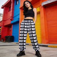 Pantalones Deportivos de Punto con Estampado por Sublimación y Logotipo Personalizado, Estilo Hip Hop Urbano, 100% Poliéster, para Mujer