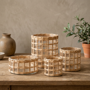 Porte-bougie en rotin fait main, panier à bougies rustique tissé, décoration de table, décoration de salon, décoration de Noël - Product Image 2