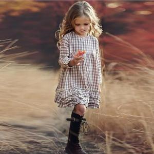 Nuova primavera autunno abbigliamento <span class=keywords><strong>per</strong></span> bambini ragazze <span class=keywords><strong>vestito</strong></span> casual in cotone moda bambino manica lunga volant plaid princess dress da 4 a 9 anni - Product Image 1