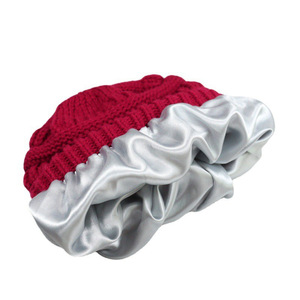 Bonnet d'hiver unisexe personnalisé en tricot chaud avec nœuds, broderie 3D, doublure en satin polyester/coton, tricot torsadé épais - Product Image 6