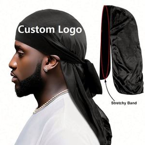 Durags en Soie Personnalisables à Faible MOQ avec Logo, Couleurs Unies, Longue Queue, Bandanas Extensibles – Vente en Gros - Product Image 1