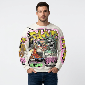 Skull Graffiti Short Sleeve T-Shirt <b>Men</b> Formal Printed <b>Turtleneck</b> Regular Fit 100% Cotton Solid Front with Pattern - Product Image 6