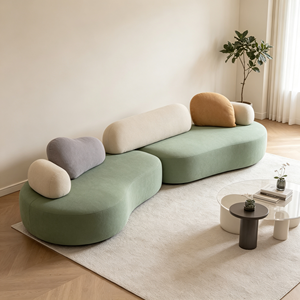 Sofá Seccional de Tela en Forma de S, Diseño Modular Minimalista Moderno, Respaldo con Almohadas, Sin Brazos, Juego de Muebles para Sala de Estar - Product Image 1