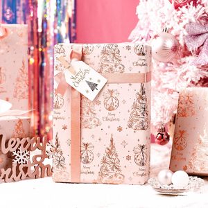 Christmas <b>Wrapping</b> <b>Paper</b> Pink Rose Gold Embossed Tree Design 17 In X 32.8 Ft Gift Craft Holiday Packaging - Product Image 3