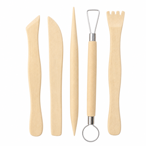 Ensemble de 5 outils en bois pour la <span class=keywords><strong>poterie</strong></span> et l'argile, pour enfants, étudiants, sculpture, sculpture sur bois, bricolage, artisanat, fournitures artistiques, kit d'outils de modelage pour enfants - Product Image 1