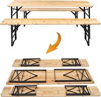 Table de pique-nique extérieure en bois massif pour 6 personnes, légère et robuste, avec pieds pliants, design moderne, pour utilisation en restauration hôtelière