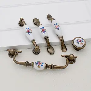 Vintage Ceramic Furniture Drawer Handles 128 Zinc Alloy Brass Orchid Marble Single HoleCC 5" Porcelain Kitchen Cabinet Knob