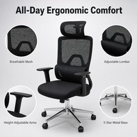 Chaise de bureau ergonomique rotative à hauteur réglable en maille respirante, best-seller, avec appui-tête