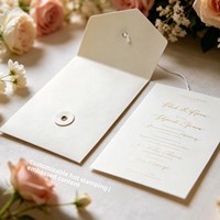Enveloppe en papier coton personnalisée Mochi avec fermeture à cordon et bouton, impression typographique et gaufrage, pour invitation de mariage, carte de fête, emballage cadeau