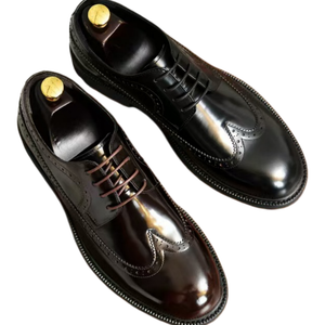 Chaussures habillées de mariage pour hommes en promotion – Chaussures Oxford à semelle épaisse en cuir véritable brillant – Mocassins pour hommes - Product Image 2