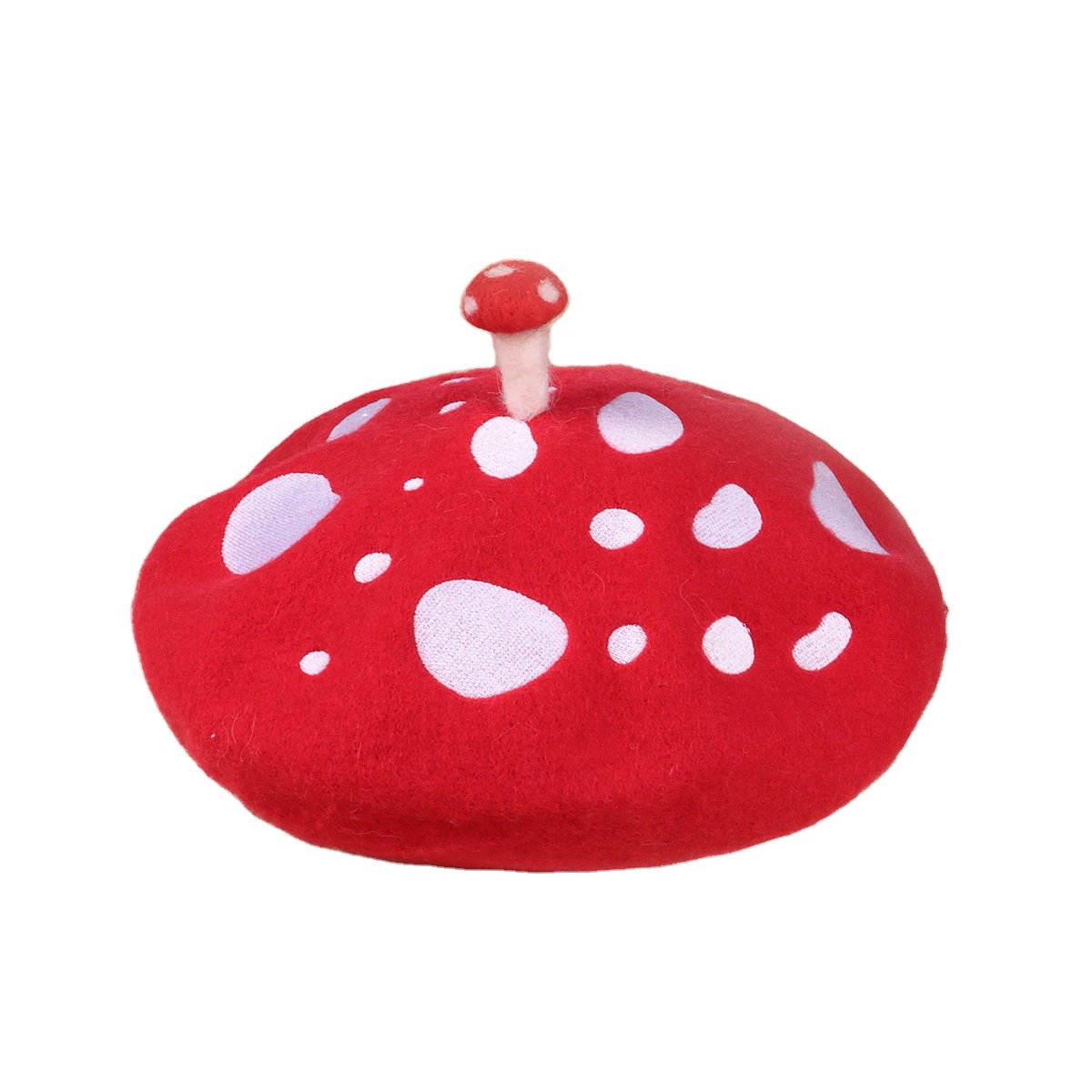 2022 New Ladies Cute Mushroom Decor Woolen Felt Warm Berets Cap Redembroidery Creative Painter Girls custom beret