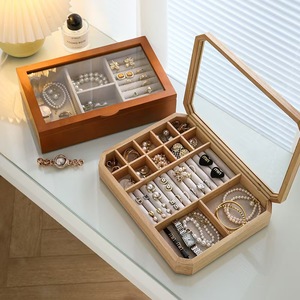 Wood Jewelry <b>Box</b> Octagonal With <b>Mirror</b> Lids For Storage And Display Solid Color Plain Design - Product Image 3