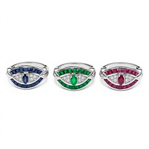 <b>Emerald</b> and Diamond Children's Luxury <b>Ring</b> in 925 Sterling <b>Silver</b> Rhodium Plated Unisex - Product Image 6