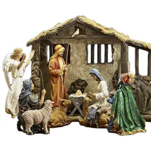 ESTATUILLA familiar de resina de alta calidad, ornamento religioso, juegos de Natividad navideña
