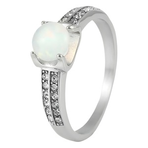 yunnique Stainless Steel <b>Opal</b> <b>Ring</b> Women's Engagement <b>Ring</b> <b>Silver</b> Prong Setting With Diamond Accents Fashion Jewelry - Product Image 5