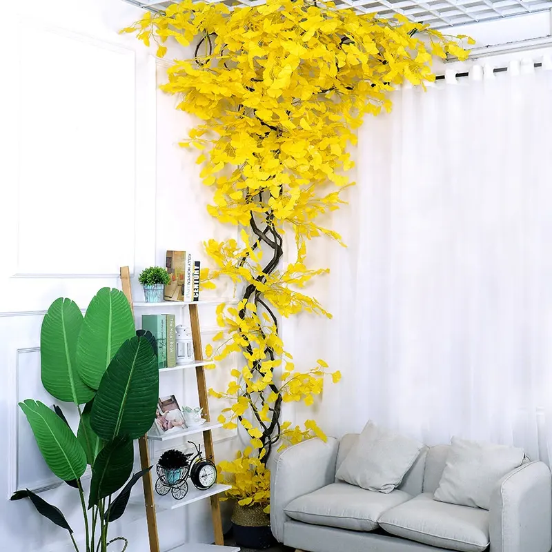 W-260 yapay Ginkgo yapraklar UV dayanıklı sarı yapraklar asılı asma bitki düğün parti için bahçe duvar dekorasyonu
