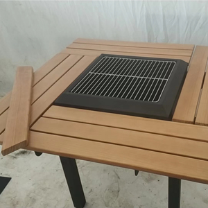 Outdoor 4 SEAT Wood <strong>Table</strong> <strong>Top</strong> Fire Pit <strong>Barbecue</strong> - Product Image 2