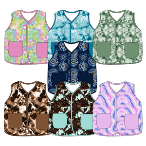 ODM &amp; OEM <strong>Toddler</strong> <strong>Boys</strong> Soft Fabric Tie-Dye <strong>Gilet</strong>, Snap-Button Waistcoat with Pocket &amp; Solid Trim Stylish Kids Casual Outerwear - Product Image 1