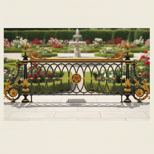 Barandilla de Balcón de Hierro Forjado de Lujo, Valla Metálica Decorativa Dorada, Diseño de Barandilla para Terraza de Villa al Aire Libre - Product Image 1