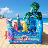 Château gonflable commercial à thème pieuvre avec entrée coquille, pour location de fêtes d'enfants, aire de jeux intérieure en PVC, garantie 3 ans