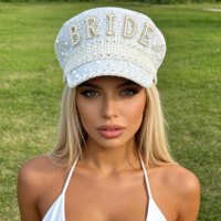Chapeau de mariée blanc à sequins et perles en stock pour femme, idéal pour enterrement de vie de jeune fille, festival Burning Man, fête de mariage