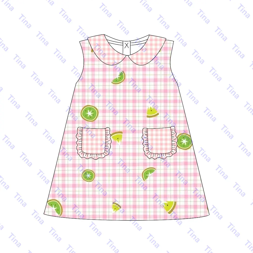 Boutique Children Girls Fruit Printing Dress Peter Pan Collar Kids Girls Dresses Clothing Wholesale