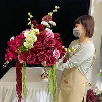 FB1246 Centre de table classique pour événements, décoration florale, boule de fleurs artificielle de 50 cm, bordeaux et vert, boule de fleurs artificielle Phalaenopsis