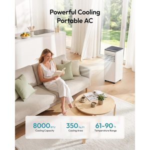 เครื่องปรับอากาศพกพา Euhome 8000 บีทียู 4 in 1 พร้อมพัดลม ดูดความชื้น โหมดสุญญากาศ วัสดุพลาสติก สีขาวดำ - Product Image 2