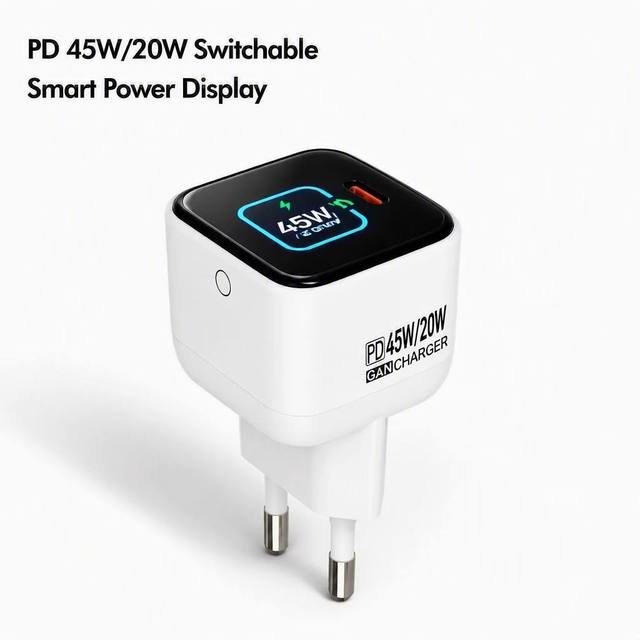 Gan Charger 45W USB-C Led Digital Display Mobile Laptop Charger QC3.0 Pd 45w Charger Type-C Fast Charging USB C for iPhone