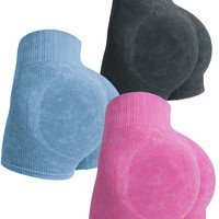 Shorts et pantalons trois-quarts de yoga et de sport en nylon délavé à la sable, taille haute, coupe skinny, effet push-up, séchage rapide
