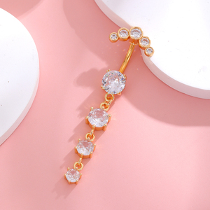 Juego de 10 anillos de vientre con incrustaciones de circón rosa, 4 circón, 5 diamantes, anillo de ombligo, colgante, bonito regalo de compromiso de boda de acero inoxidable - Product Image 6