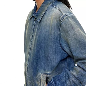 เสื้อโค้ทสั้นวินเทจสำหรับผู้ชาย ผ้าฝ้าย 100% ล้างสีแบบ Dirty Washed ปกคอพับ เสื้อแจ็คเก็ตยีนส์สีน้ำเงินสำหรับผู้ชาย - Product Image 3