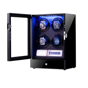 高奇GC03-Q20BB-L-AR质量四发光二极管手表展示盒豪华液晶显示手表收卷机，带抽屉和遥控器