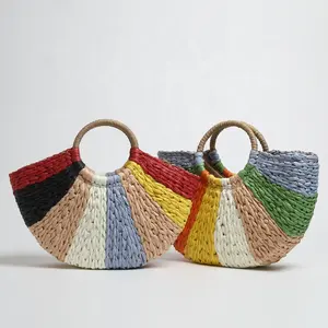 straw bag bohemian women fashion handmade handbag bucket summer beach bag colourful