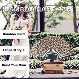 Customized Logo Bamboo Folding Hand Fan Traditional Leopard Print Angel Painted Using Sublimation 23cm Wedding Decoration - Product Image 2