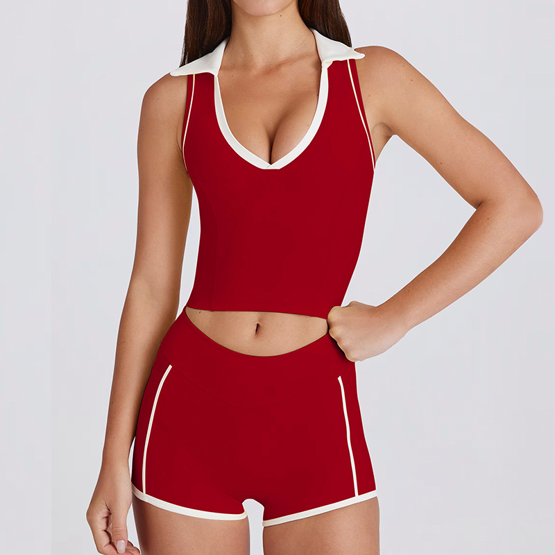 Sleeveless Tank Top V-Neck Quick Dry Spandex/Nylon Running Sports Pilates Fitness with Chest Pad Contrast Lap Yoga Suit